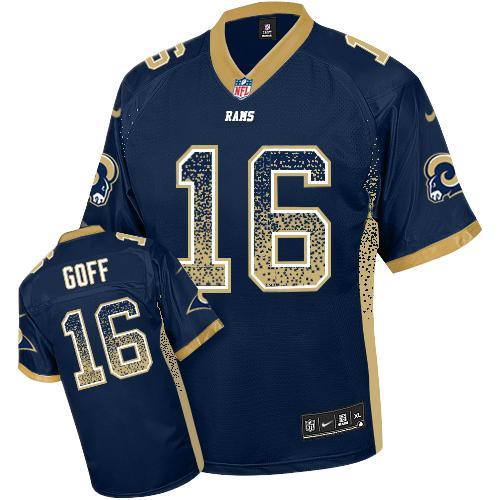Nike Rams #16 Jared Goff Navy Blue Team Color Men's Stitched NFL Elite Drift Fashion Jersey - Click Image to Close
